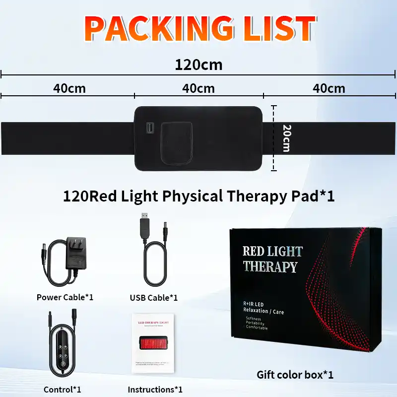 A flexible red light therapy belt 10 Person using a flexible red light therapy belt while working at a desk