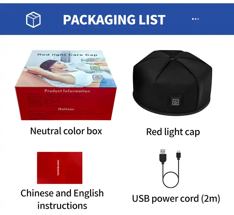Packaging of Lumetive red light care cap with instructions and accessories.