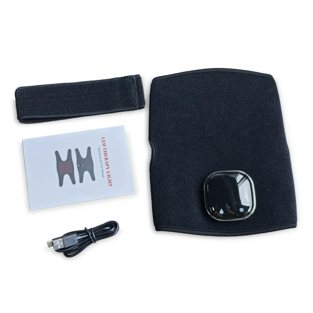 Wearable knee wrap · 56 LEDs 4 Sample knee wrap with extension strap, USB cable and English manual