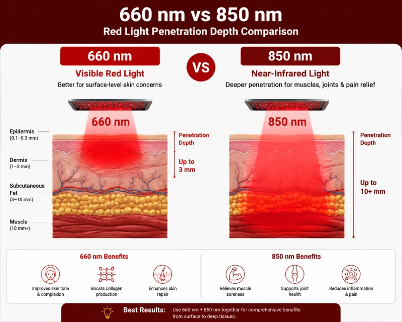 What is the difference between 660 nm and 850 nm red light