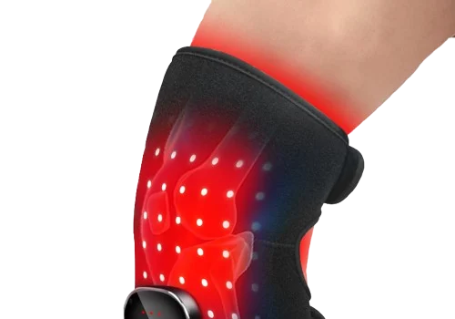 Wearable red light therapy knee wrap with LED lights for knee recovery and wellness