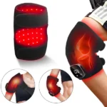 Athlete using red light therapy knee wrap after workout for knee recovery support