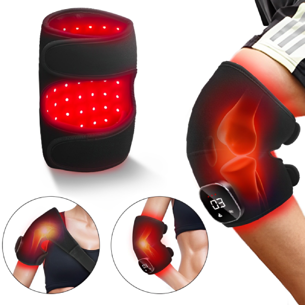 Athlete using red light therapy knee wrap after workout for knee recovery support